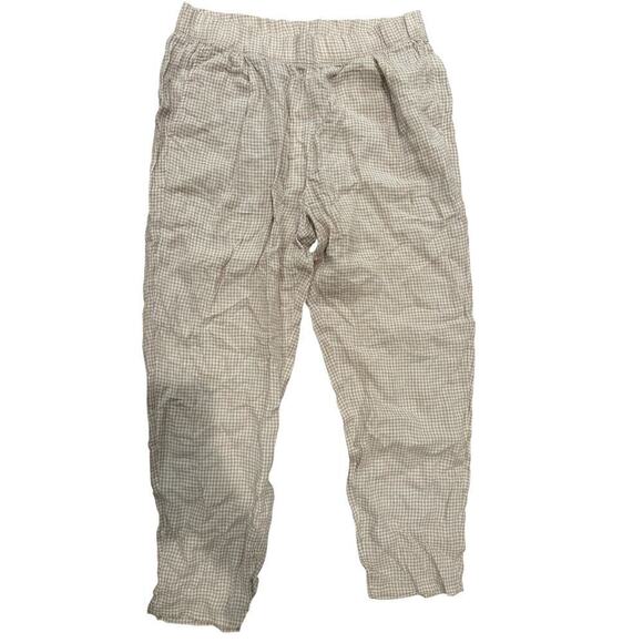 Eileen Fisher NWT Large Beige Gingham Pull On Pants Organic Linen Tapered Pant - Picture 2 of 6